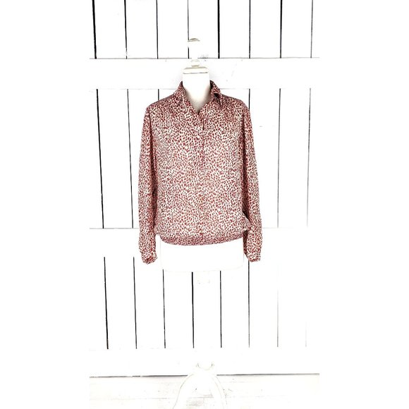 Vintage Loubella red animal spotted print sheer billowy ruched waist blouse 10 - Picture 1 of 6